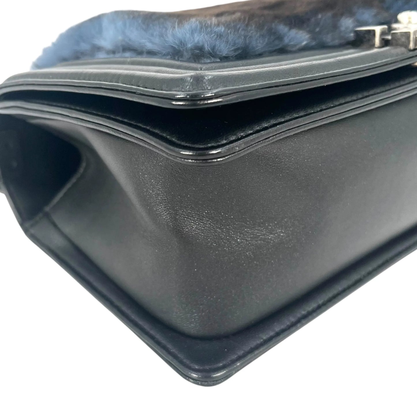 CHANEL Boy Chanel Fur Chain Shoulder Bag - Black