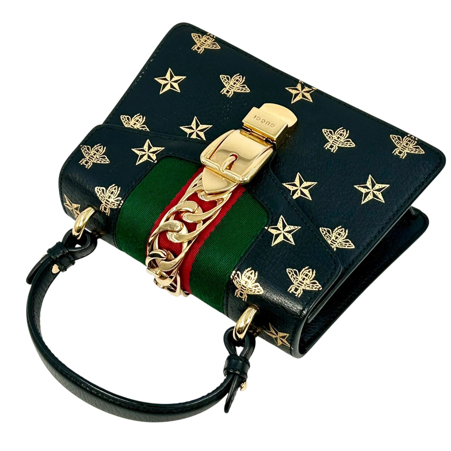 GUCCI Sylvie Web Line Hand Bag - Black
