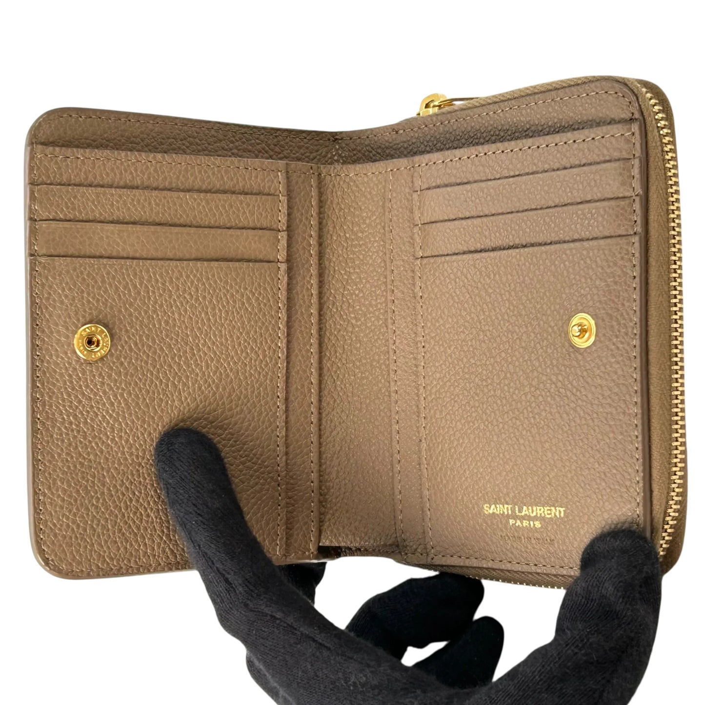 Saint Laurent YSL Zippy Compact Wallet - Beige