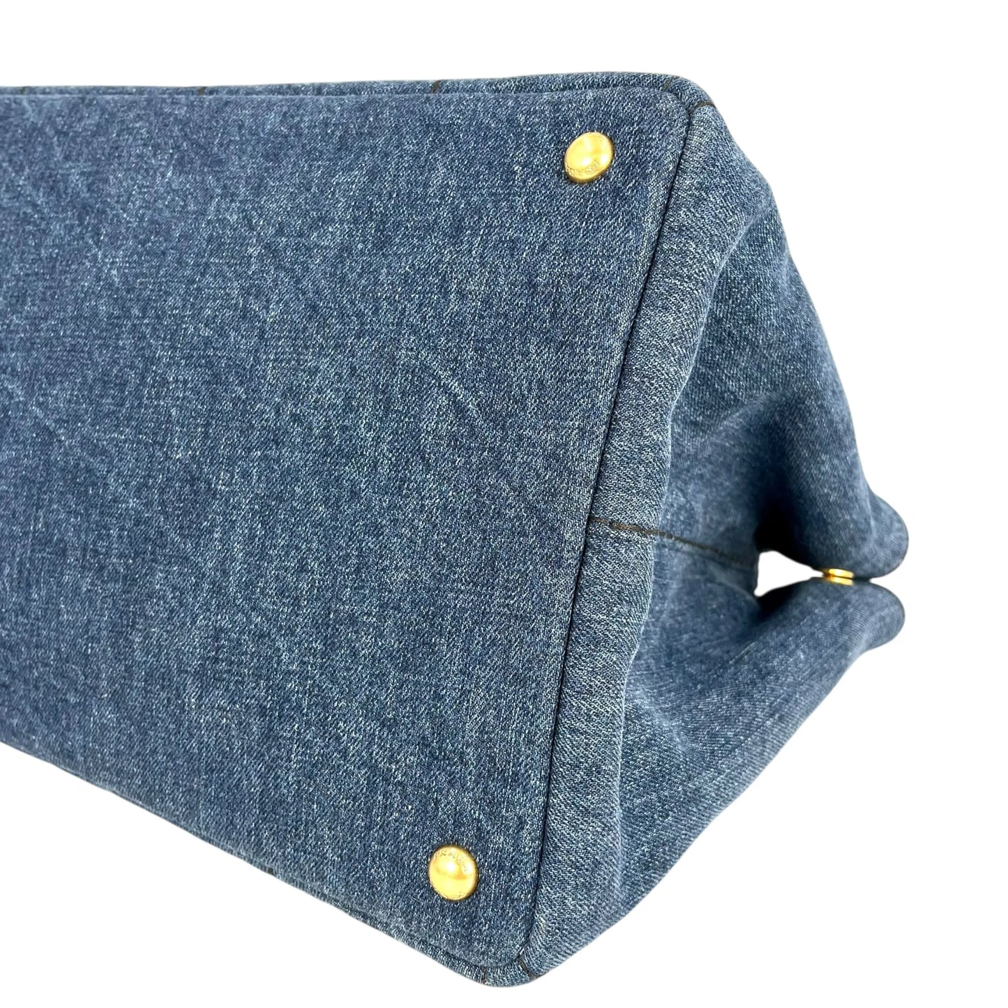 PRADA Canapa Denim Tote Bag Hand Bag - Blue