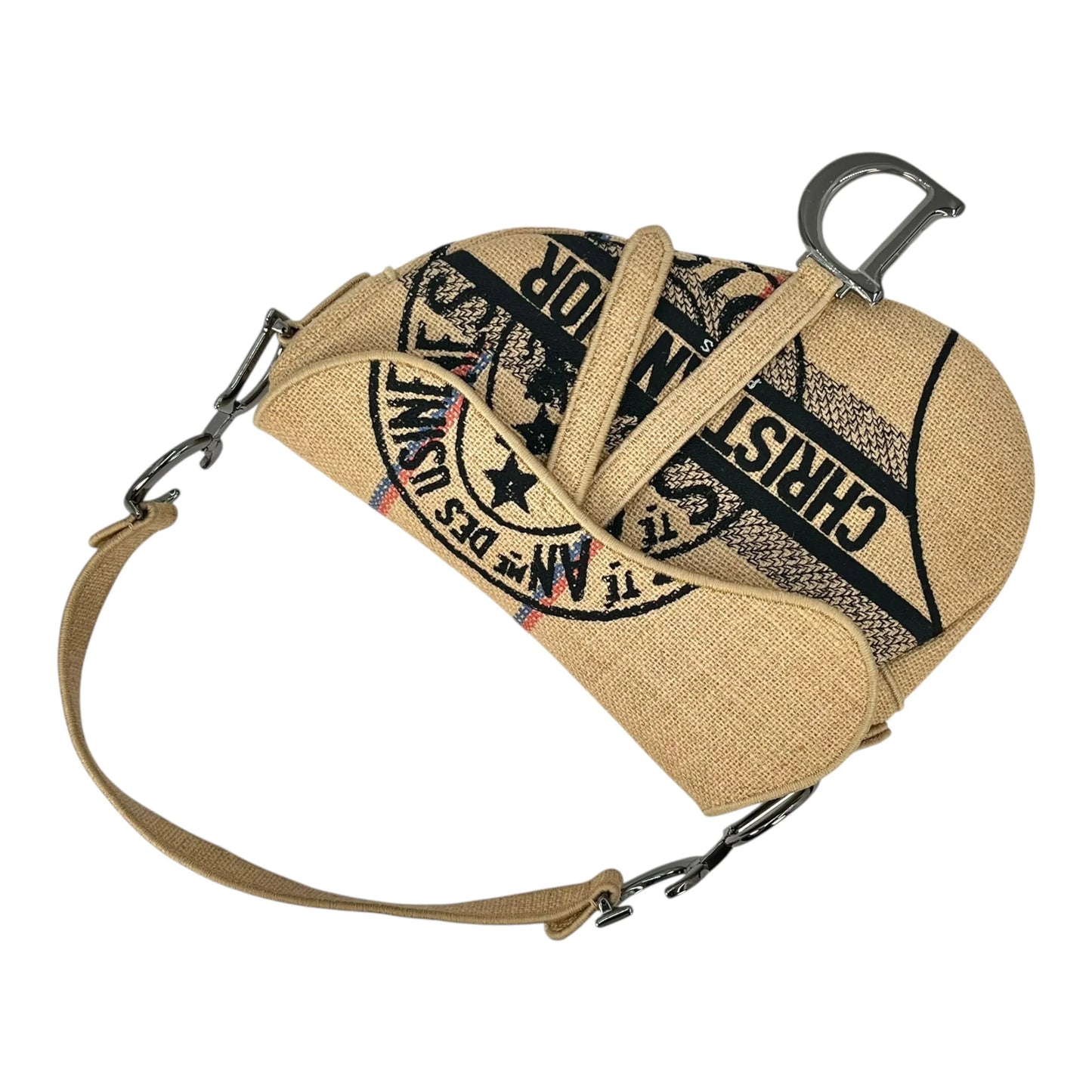Dior Saddle Jute Canvas Embroidered With Dior Union Motif Hand Bag - Beige