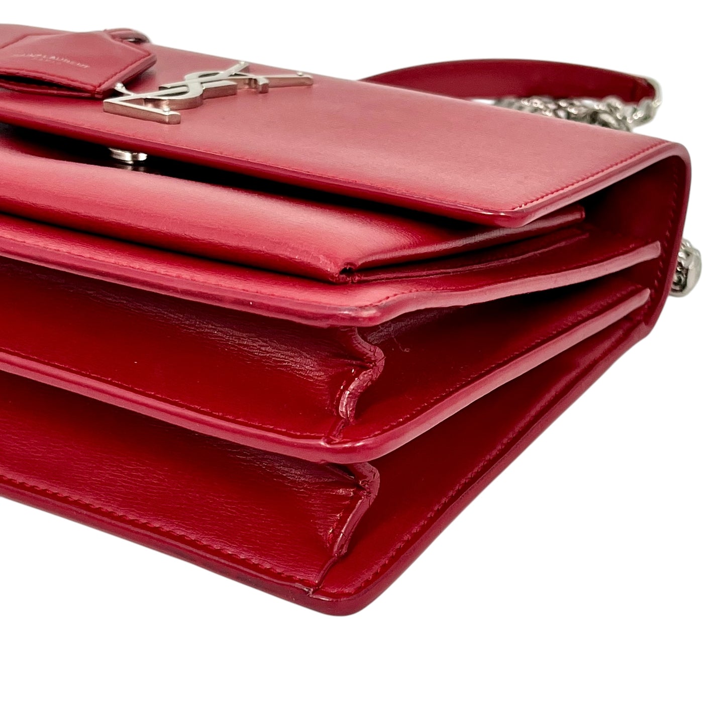 Salnt Laurent Sunset Leather Chain Shoulder Bag Red