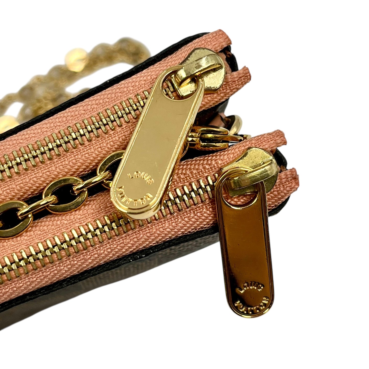 Louis Vuitton Damier Double Zip Pochette Shoulder Bag Chain Shoulder Wallet