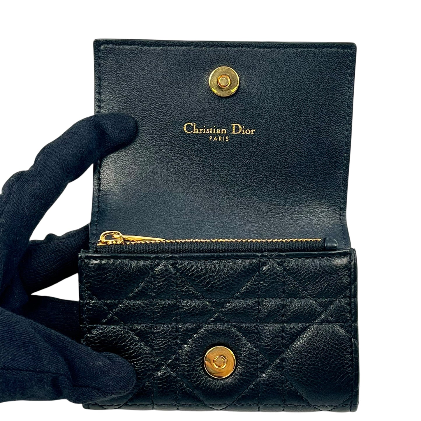 Dior Caro XS Compact Wallet - Black