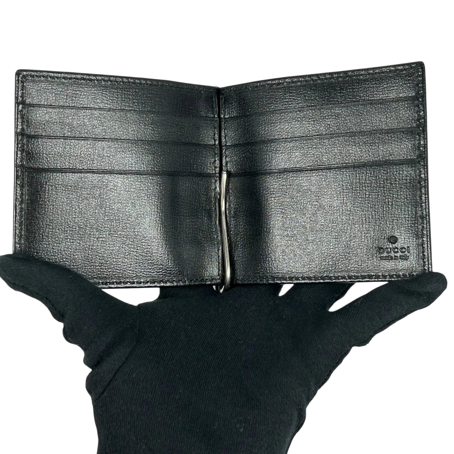 GUCCI Interloking G GG Supreme Money Clip Compact Wallet - Black
