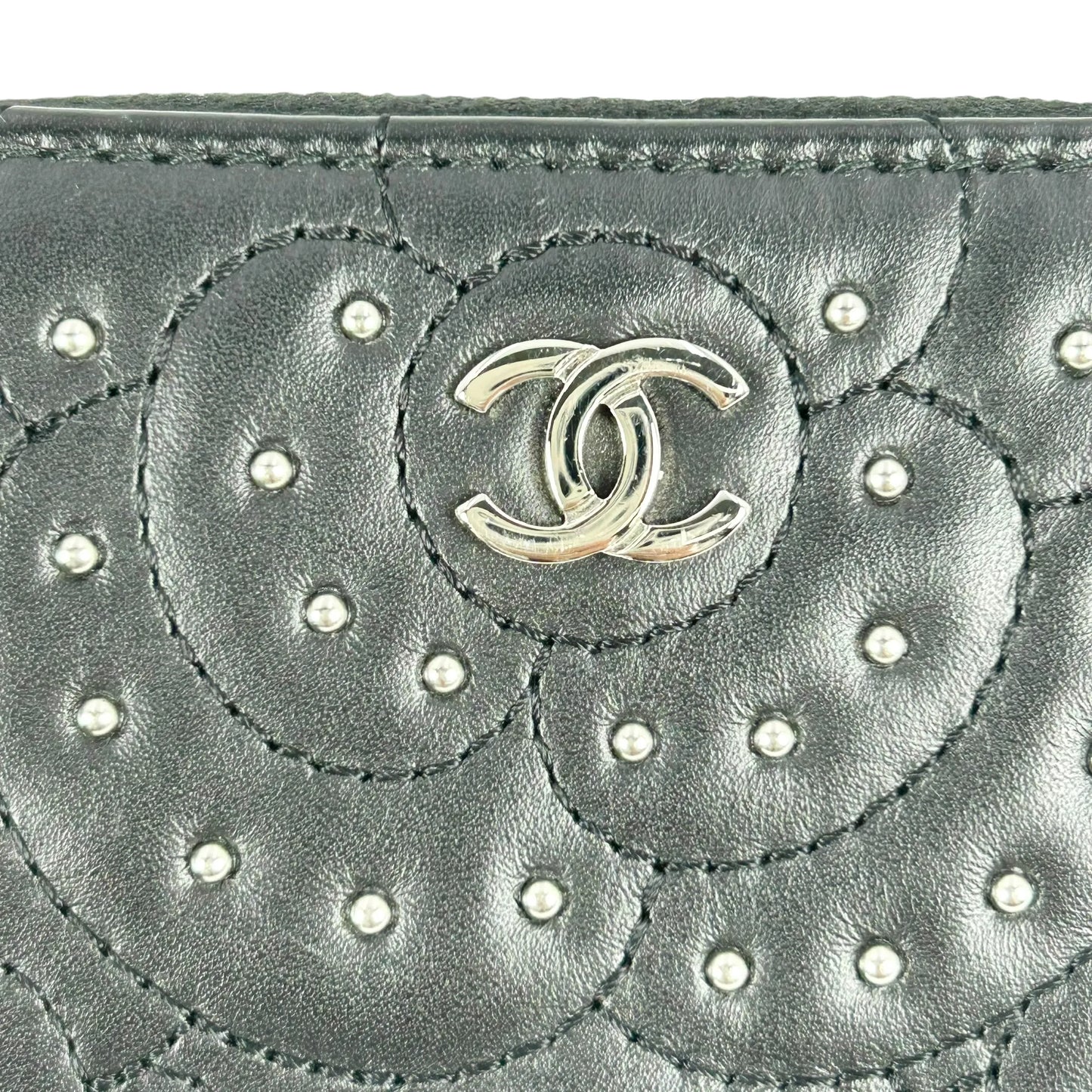 CHANEL Camellia Coin Purse Card Case Wallet - Black