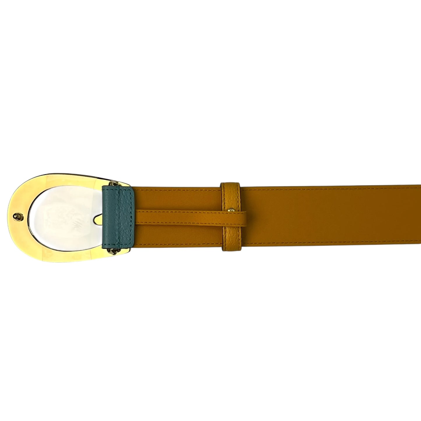 GUCCI Reversible Leather Belt Memorable Buckle - Orange Blue
