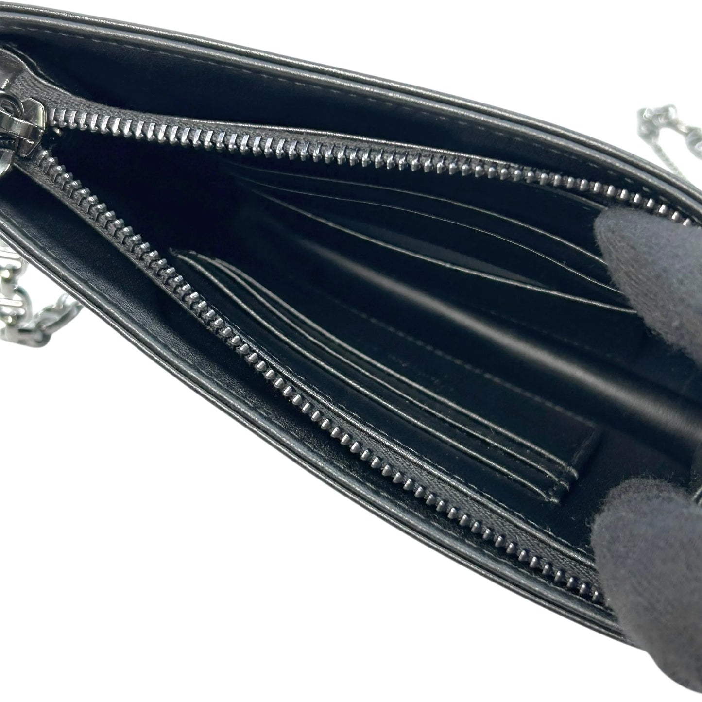 Dior Caro Diamond Calfskin Zipped Pouch With Chain Wallet Shoulder Bag - Black
