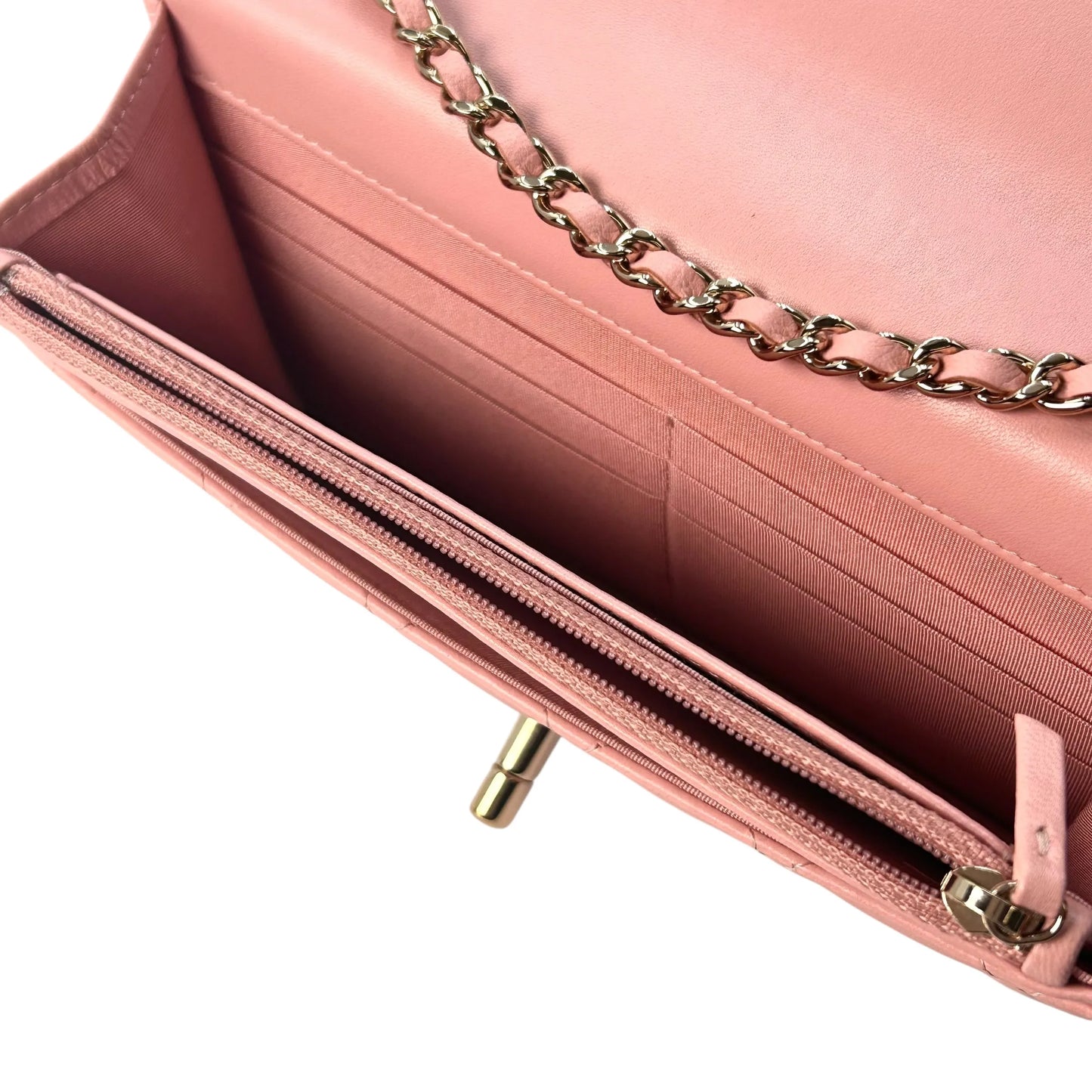 CHANEL Lambskin Chain Wallet - Baby Pink