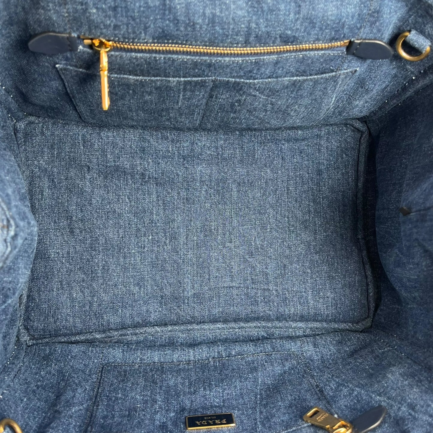 PRADA Canapa Denim Tote Bag Hand Bag - Blue