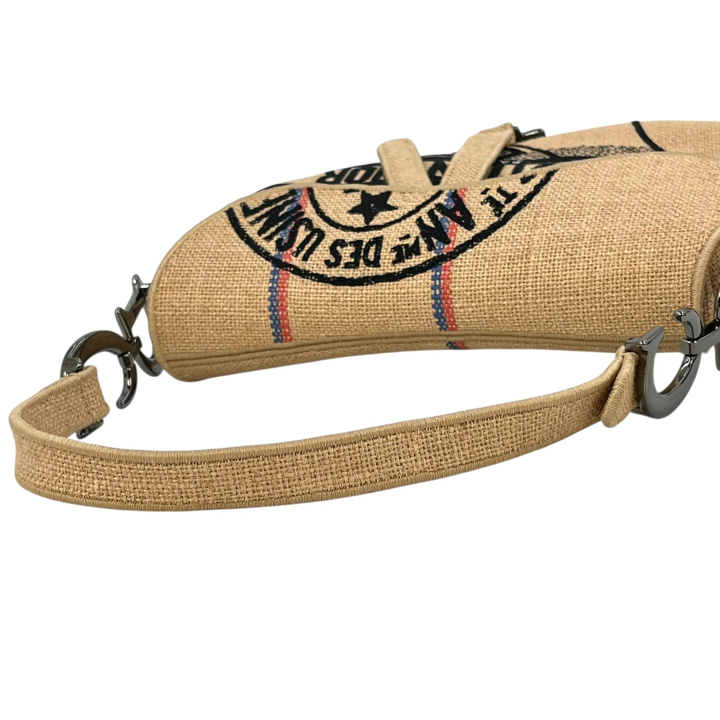 Dior Saddle Jute Canvas Embroidered With Dior Union Motif Hand Bag - Beige