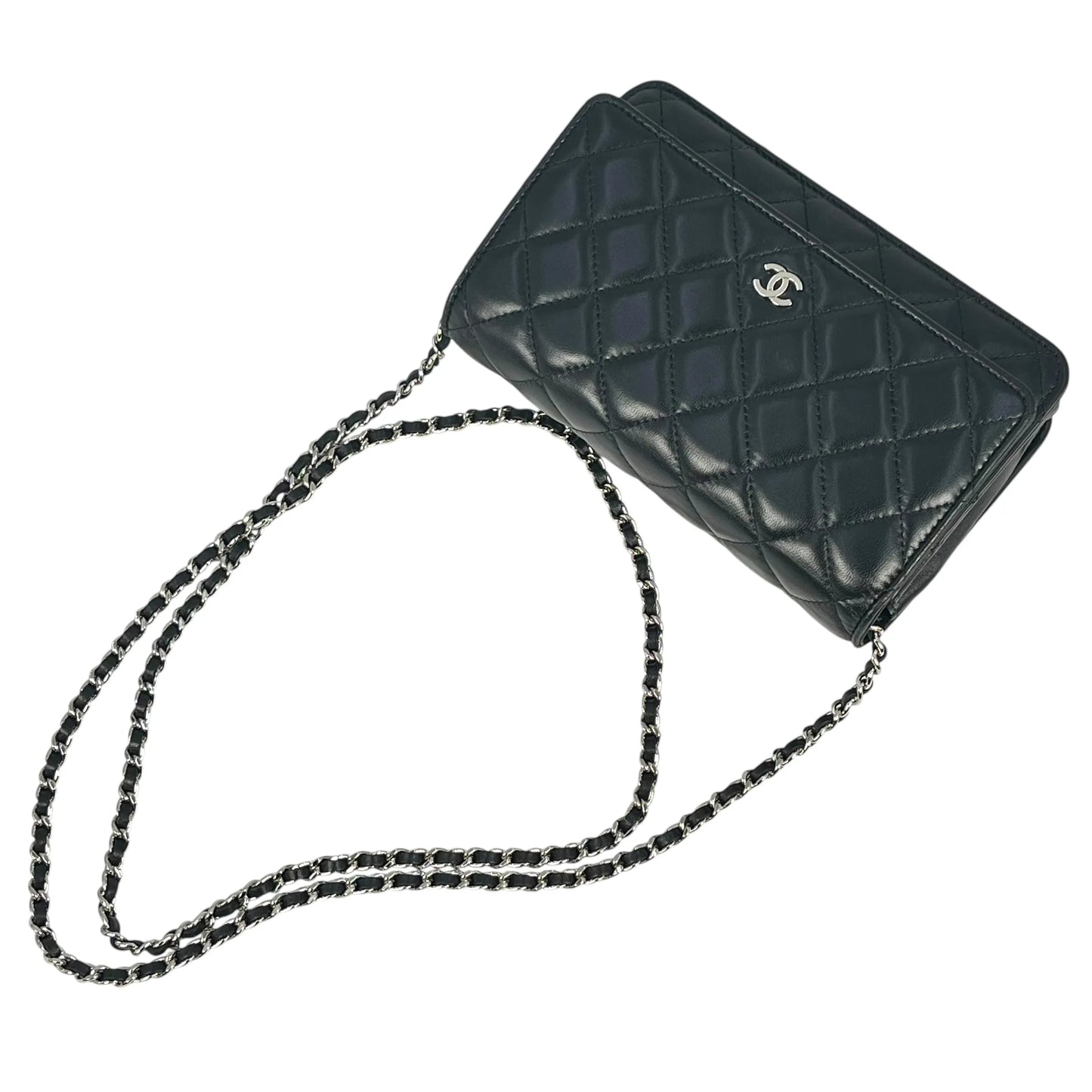CHANEL Matelasse Lamskin Chain Wallet - Black