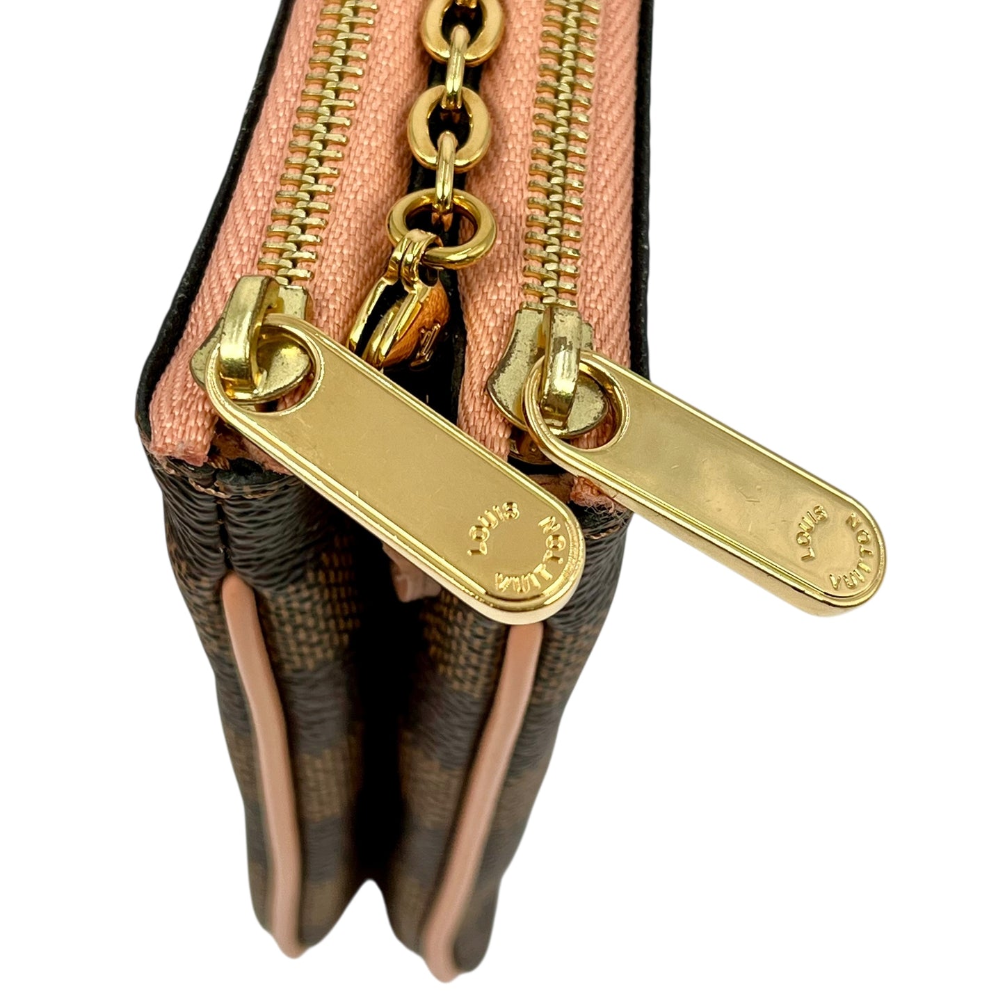 Louis Vuitton Damier Double Zip Pochette Shoulder Bag Chain Shoulder Wallet