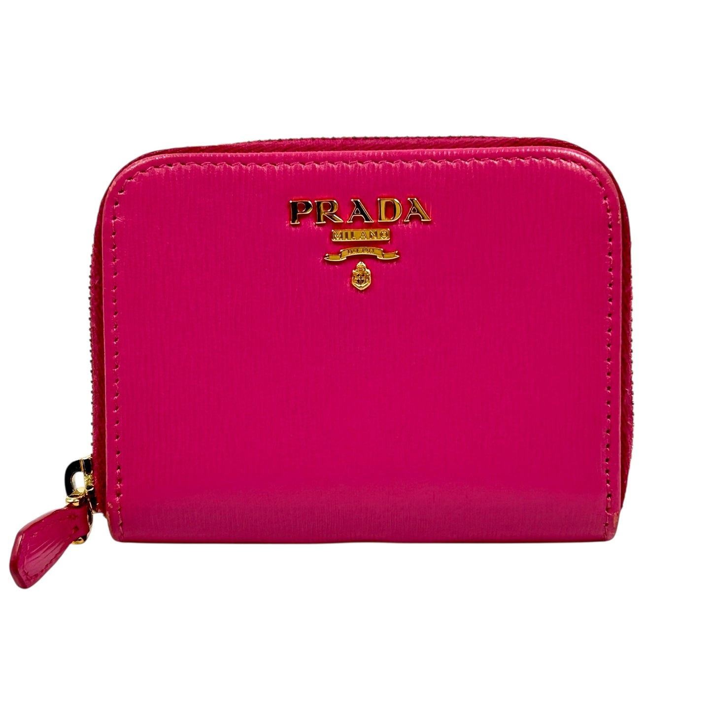 PRADA Round Zip Compact Wallet Coin Purse - Pink