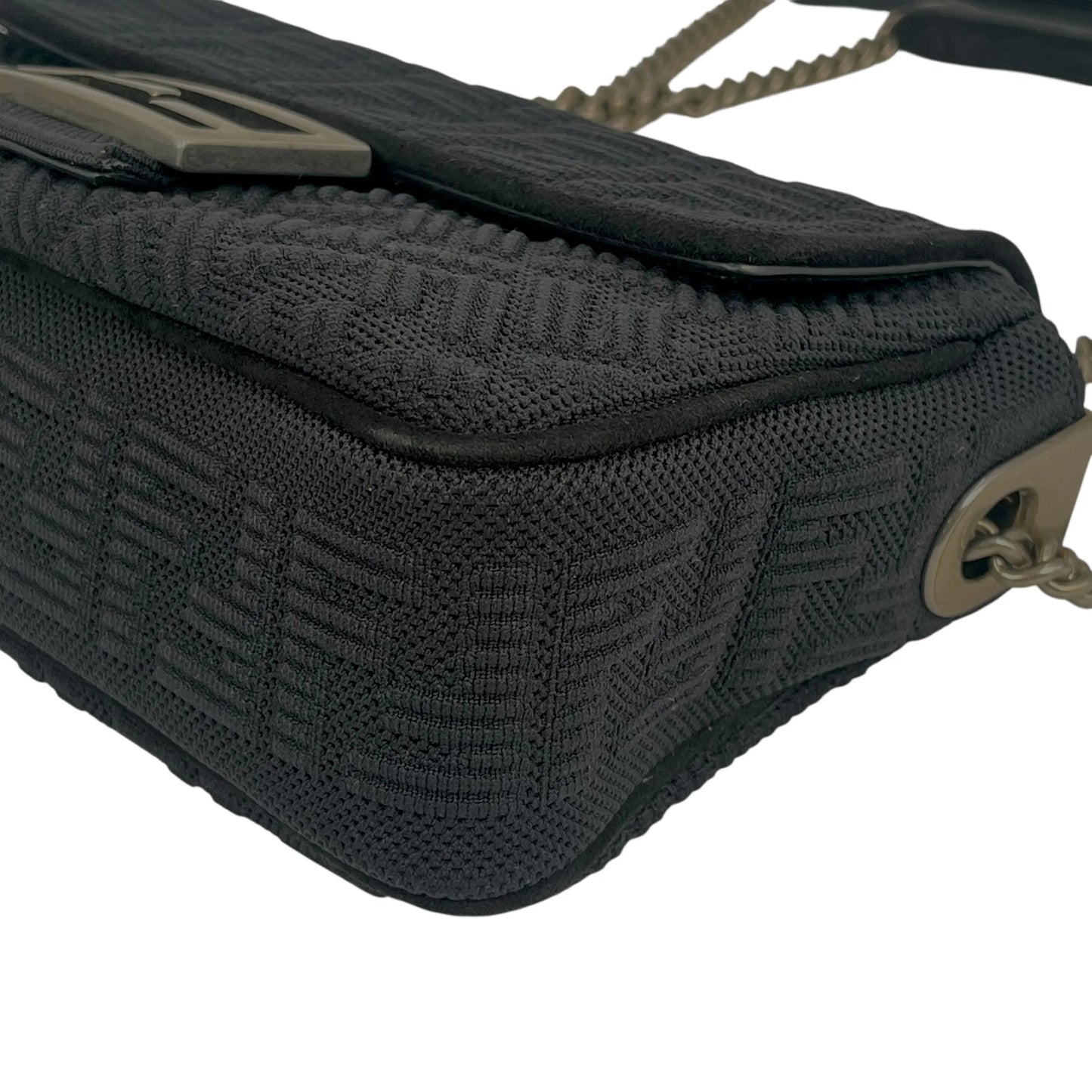 FENDI Mesh Technical Knit Baguette Chain Shoulder Bag - Black