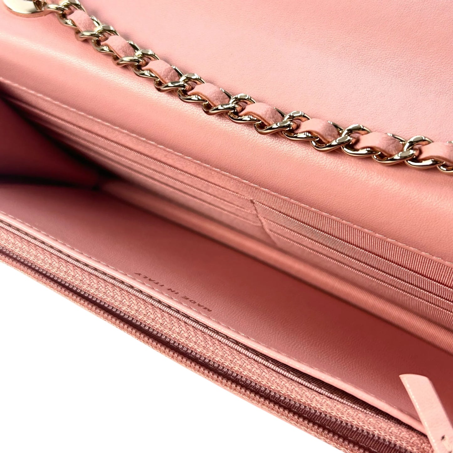 CHANEL Lambskin Chain Wallet - Baby Pink