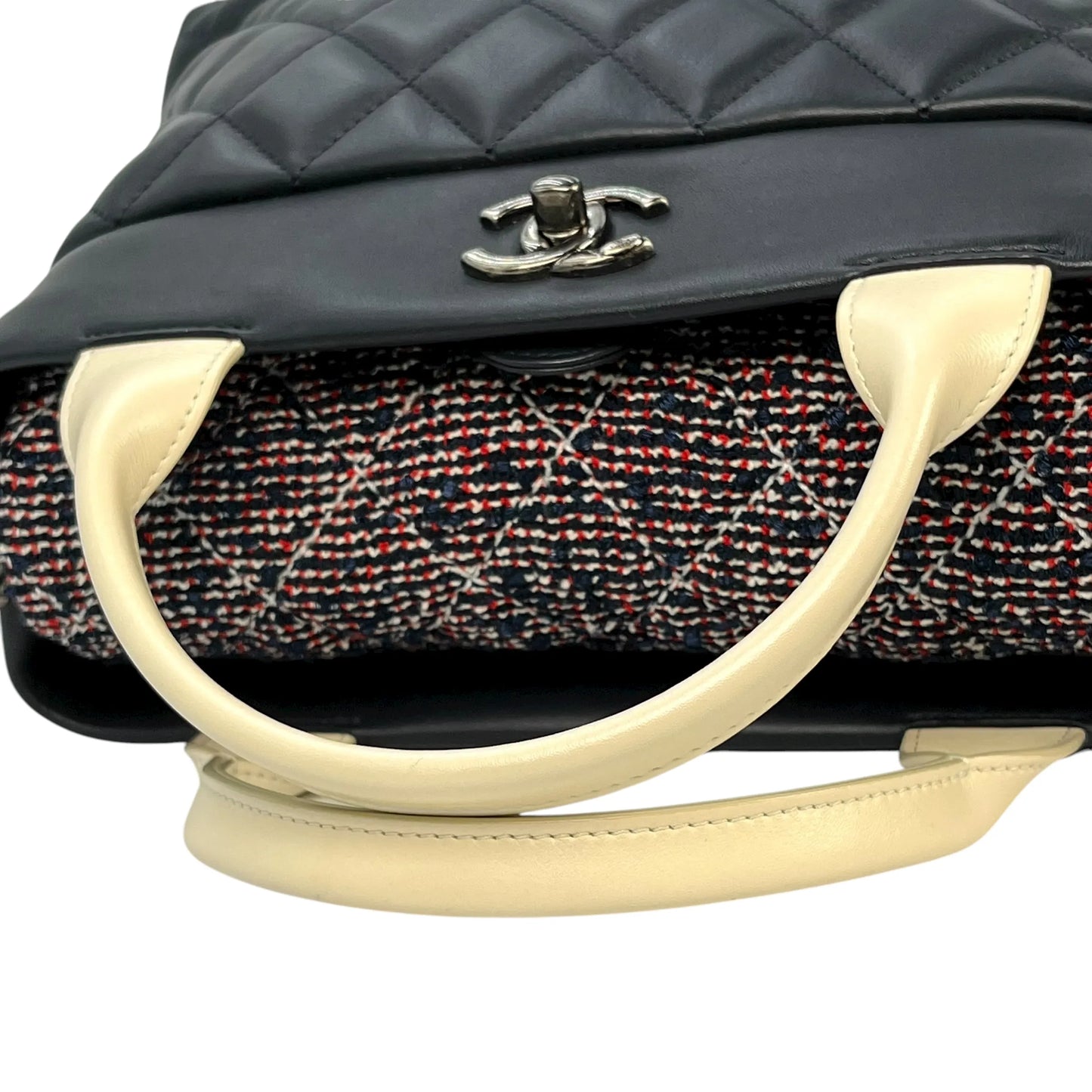 CHANEL Matelasse Tweed and Quilted Aged Calfskin Medium Hand Bag Chain Shoulder Bag - Navy