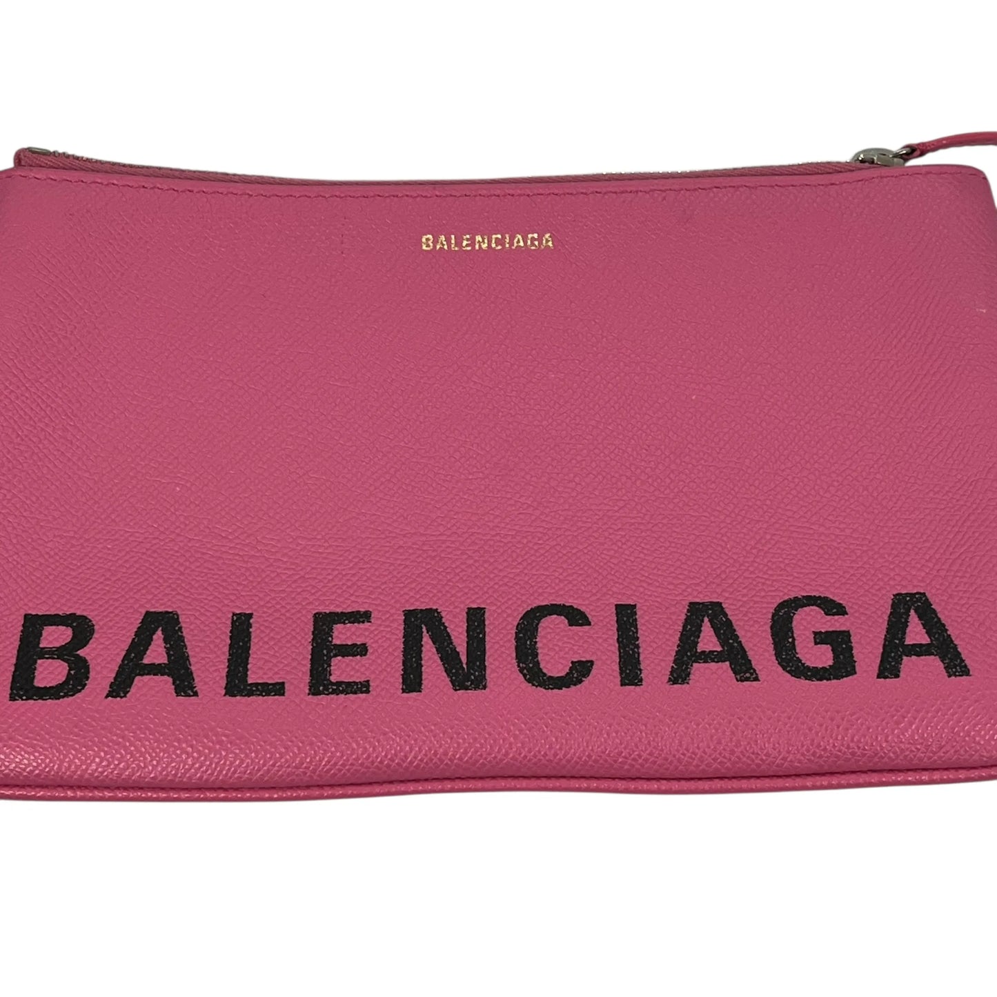 BALENCIAGA Ville Logo Leather Pouch Clutch Bag - Pink