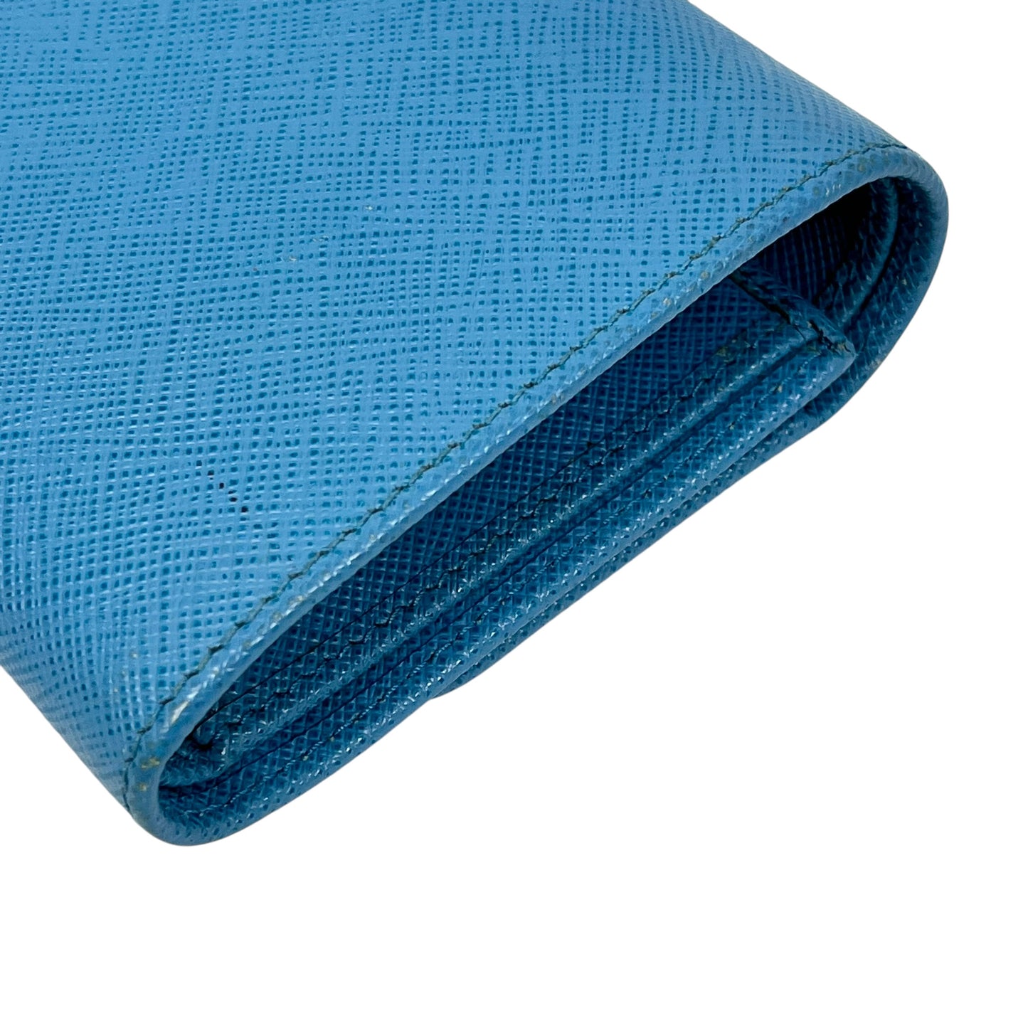 PRADA Saffiano Ribbon Tri-Fold Compact Wallet - Blue