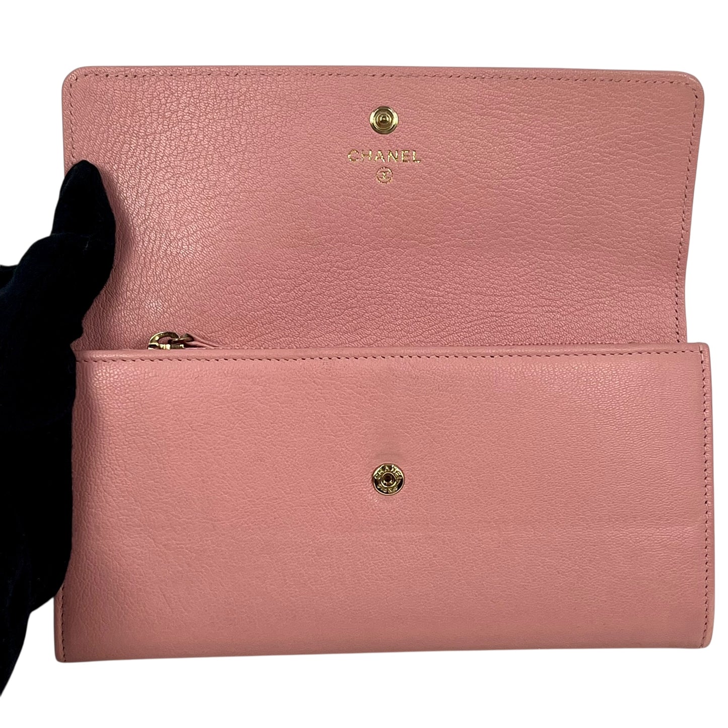 CHANEL Caviar Skin Bi-Fold Long Wallet - Pink
