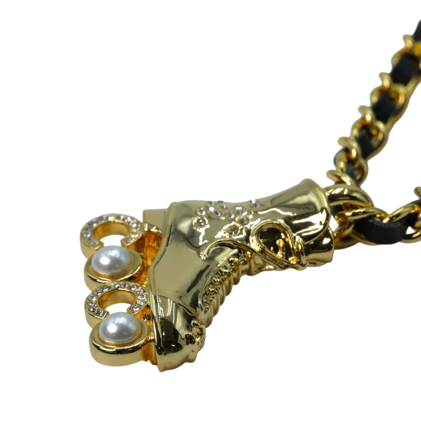 CHANEL Pearl Crystal Roller Skate Necklace - Gold Plated