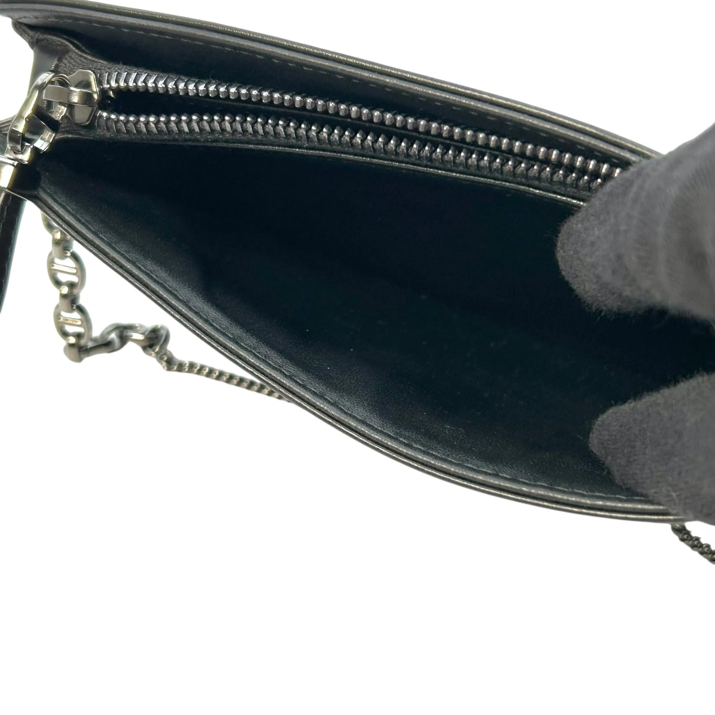 Dior Caro Diamond Calfskin Zipped Pouch With Chain Wallet Shoulder Bag - Black