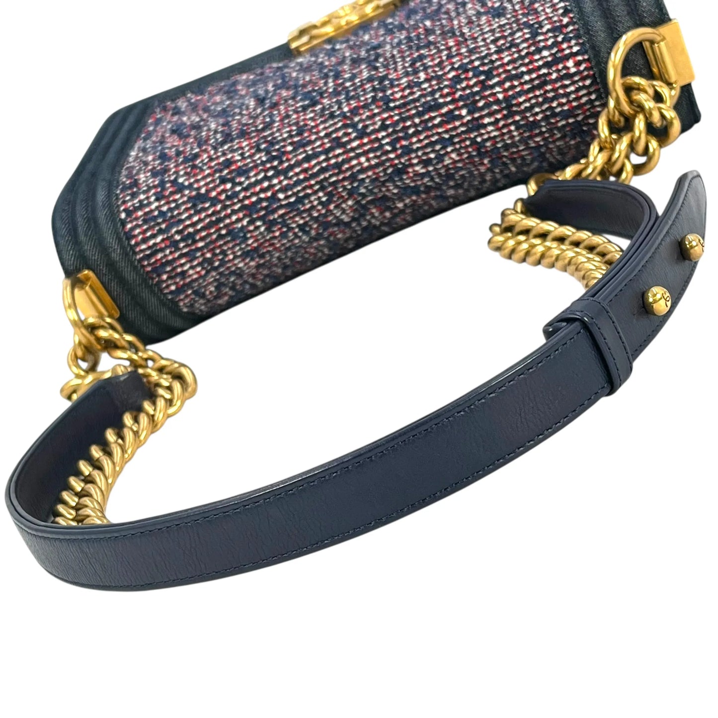 CHANEL Boy Flap Bag Chain Shoulder Bag - Navy