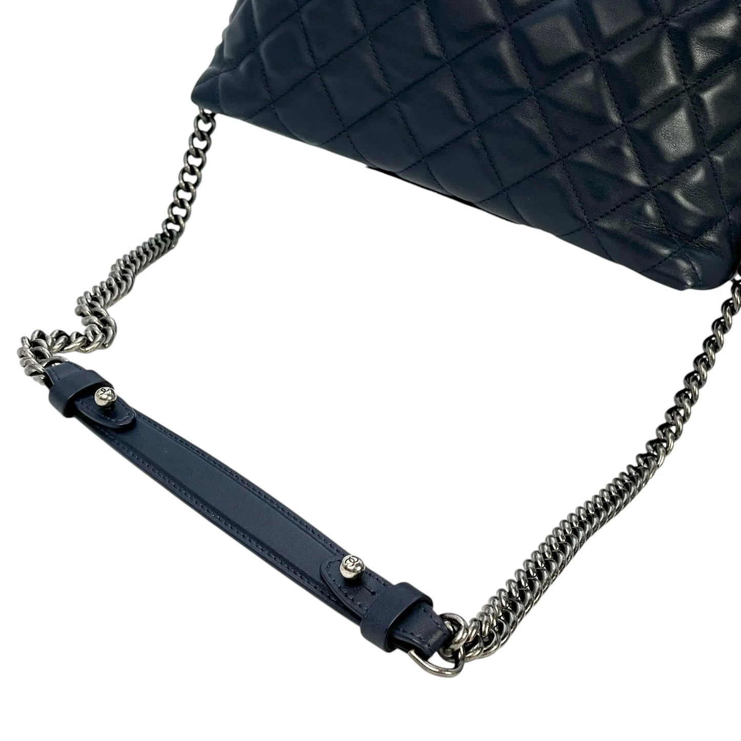 CHANEL Matelasse Tweed and Quilted Aged Calfskin Medium Hand Bag Chain Shoulder Bag - Navy