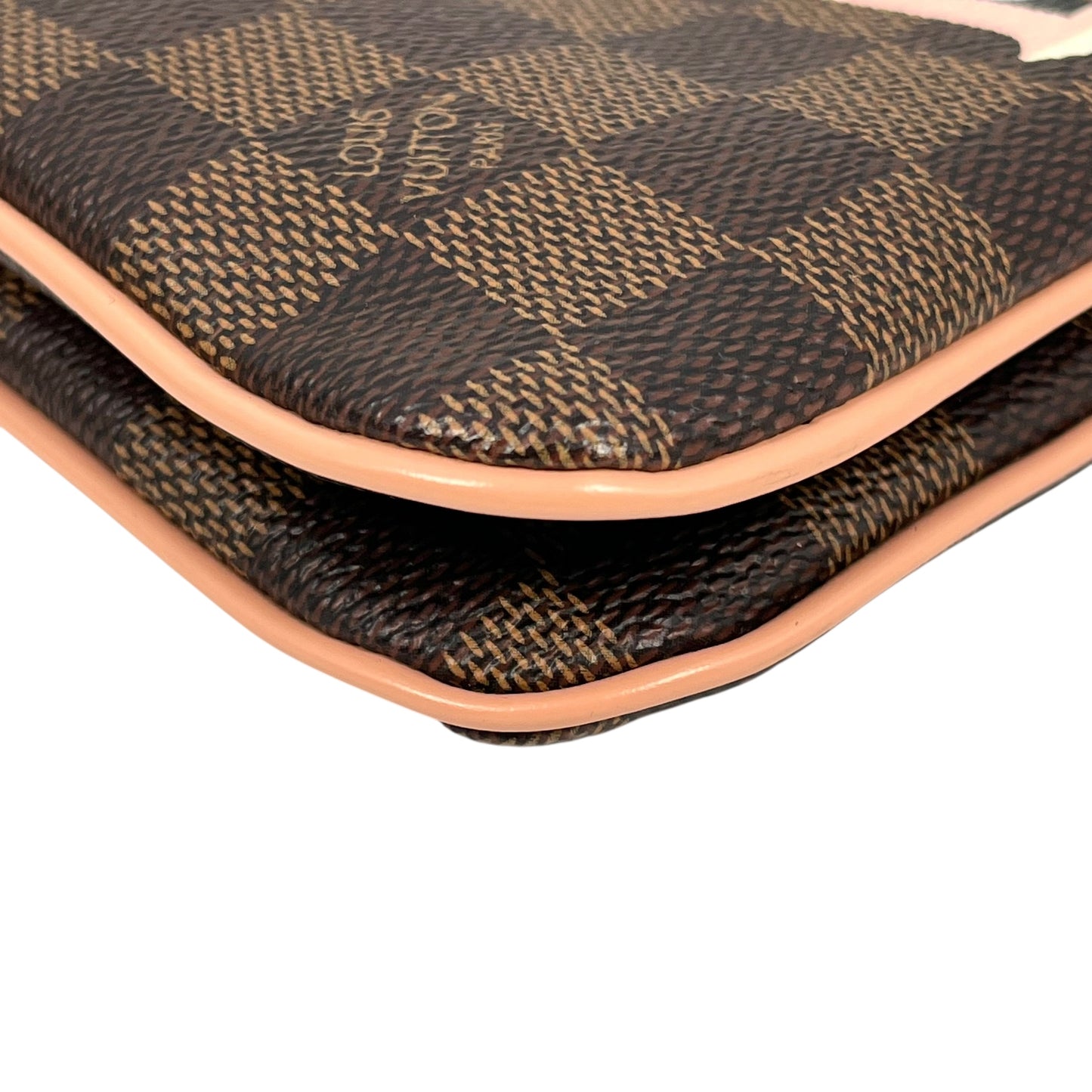 Louis Vuitton Damier Double Zip Pochette Shoulder Bag Chain Shoulder Wallet