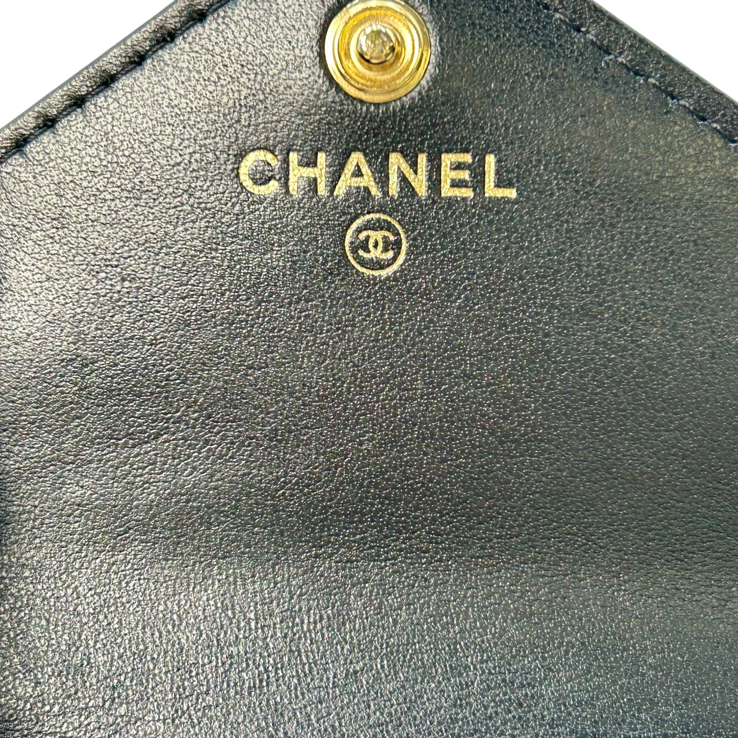 CHANEL V-Stich Lambskin Card Case Compact Wallet - Black