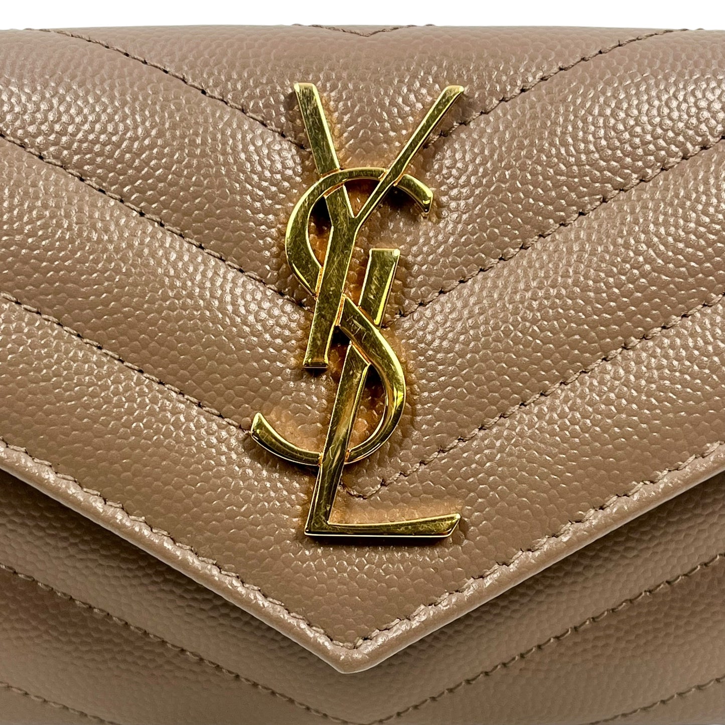 Saint Laurent Cassandra Matelasse Card Case Compact Wallets - Beige