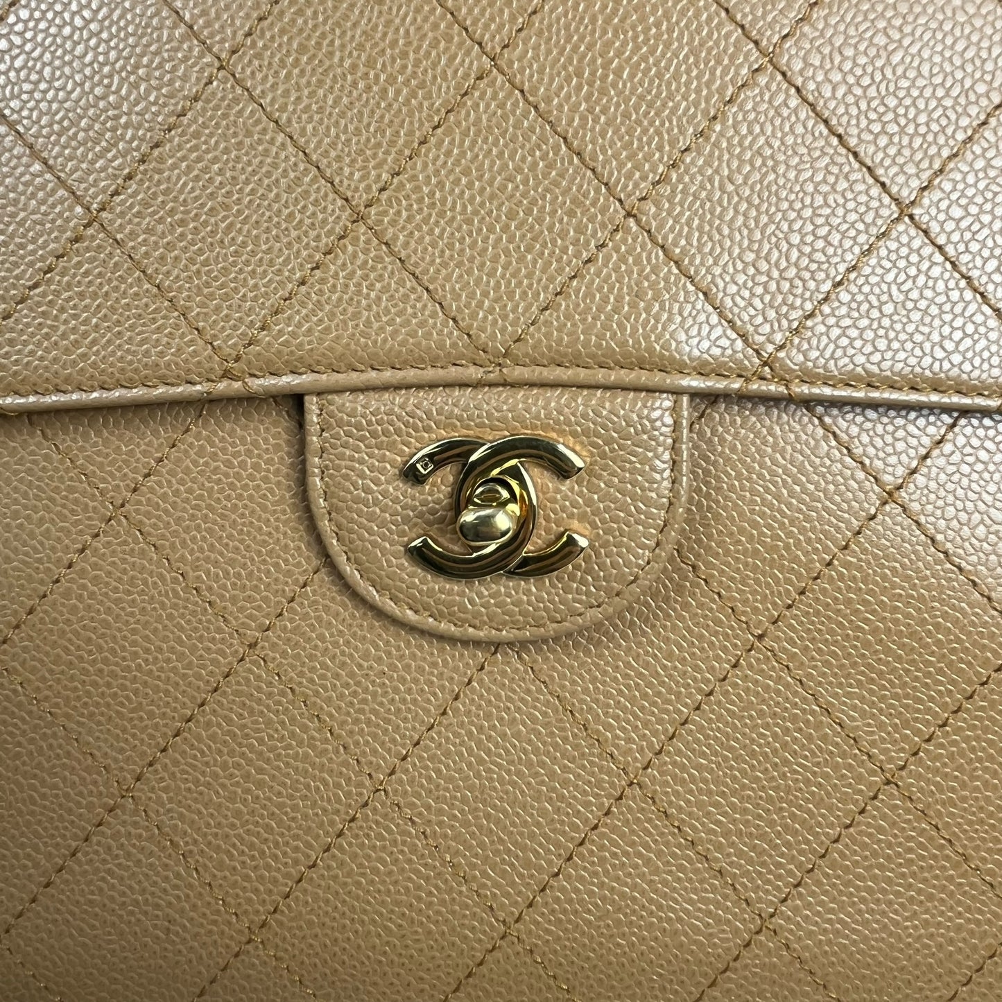 CHANEL Matelasse 30 Caviar Skin Gold Hardware Shoulder Bag - Beige Brown