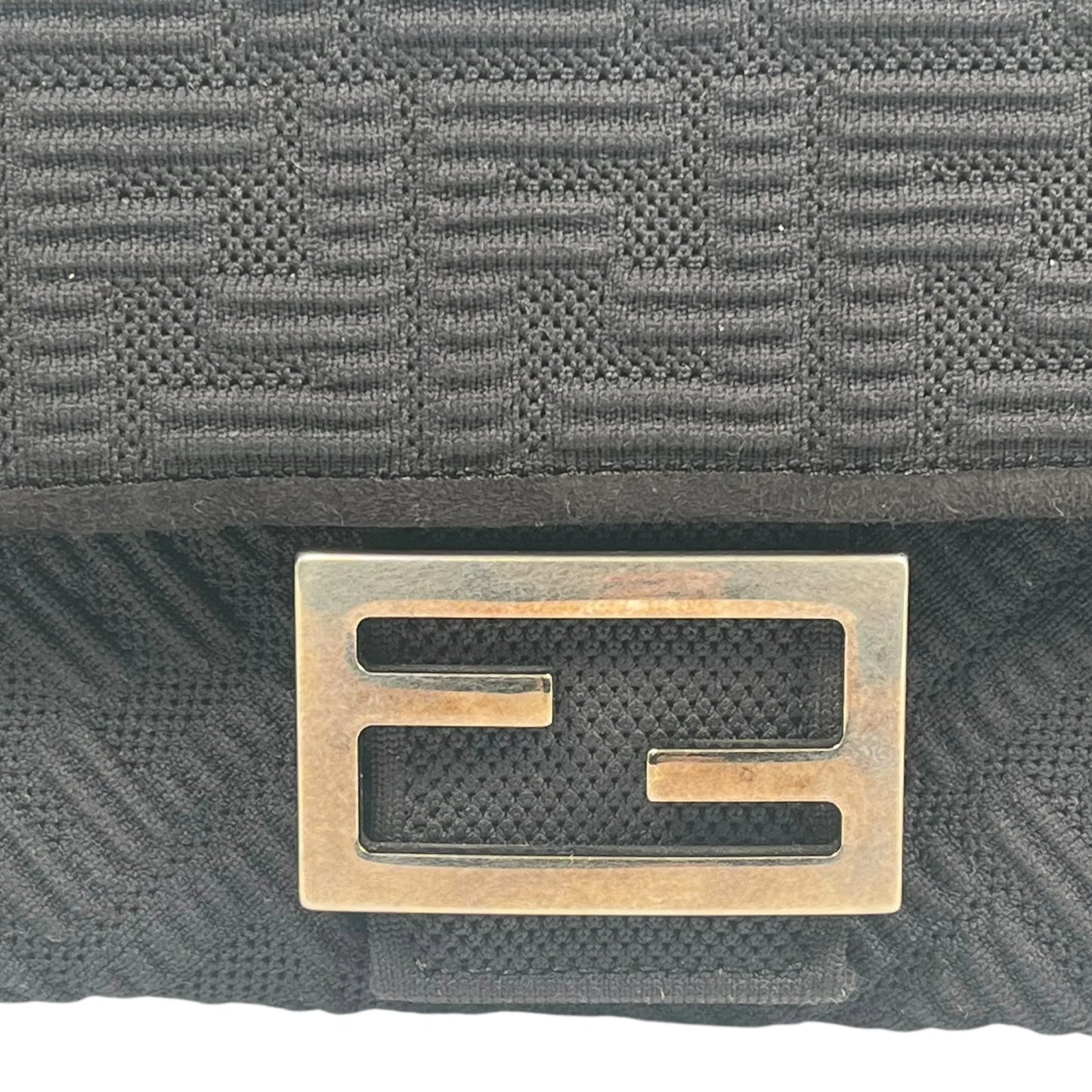 FENDI Mesh Technical Knit Baguette Chain Shoulder Bag - Black