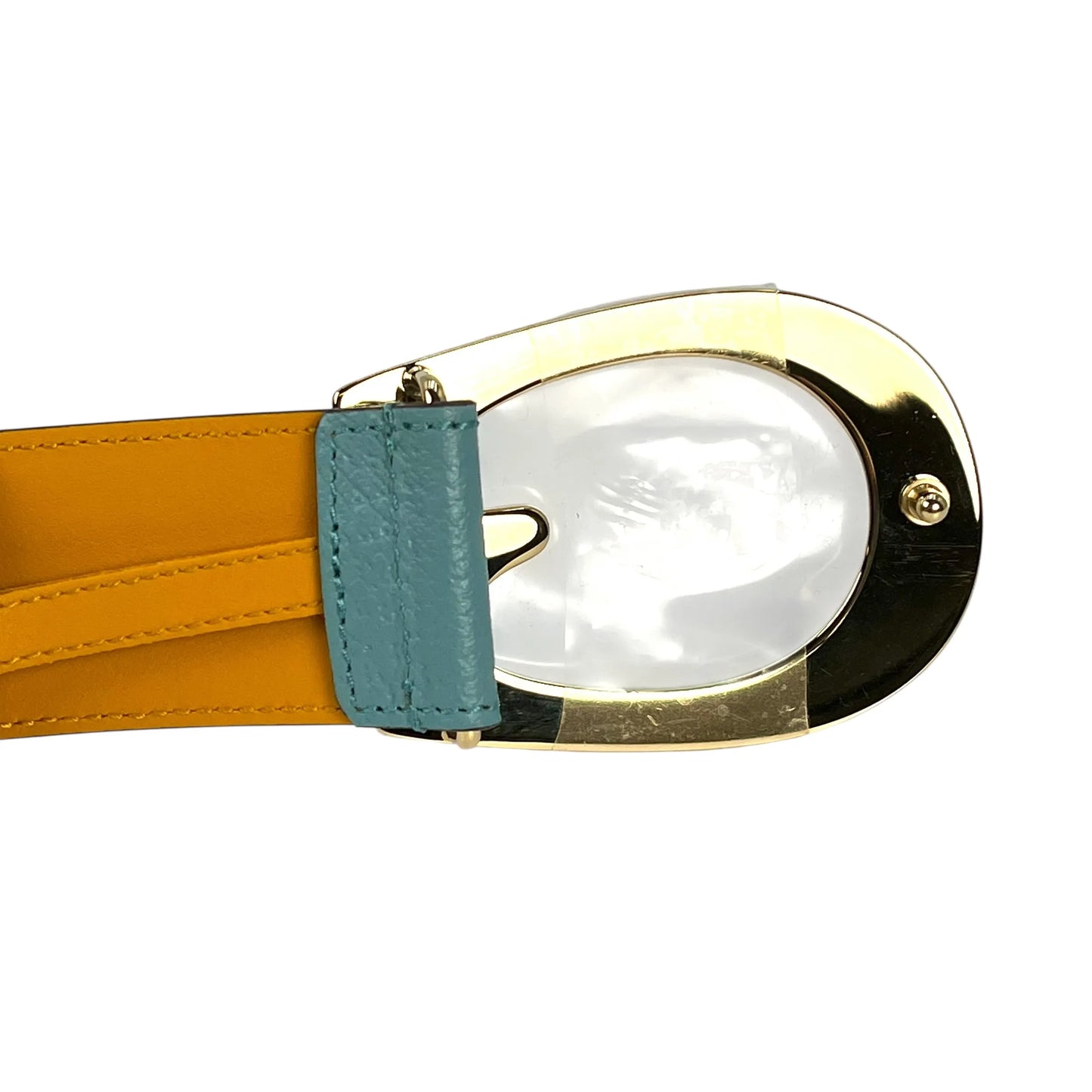 GUCCI Reversible Leather Belt Memorable Buckle - Orange Blue