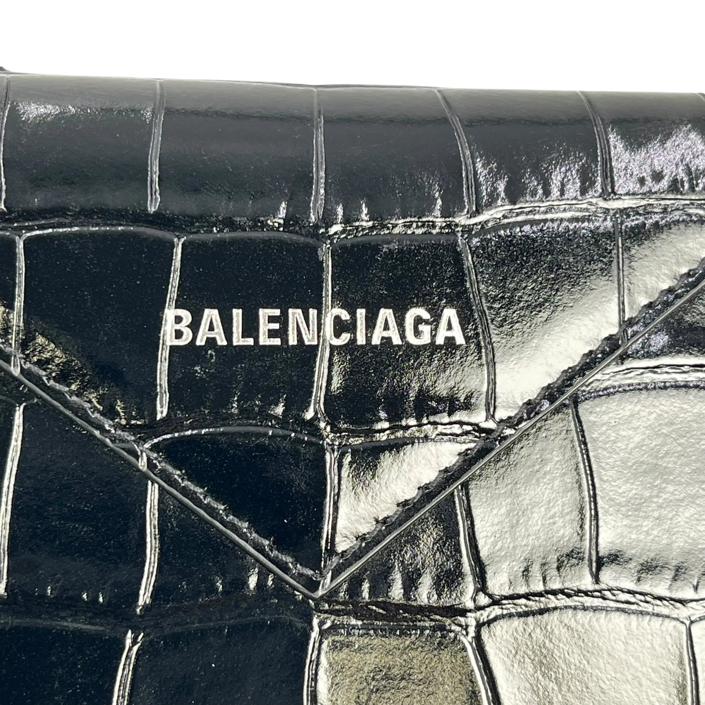 BALENCIAGA Paper Compact Wallet Crocodile - Black