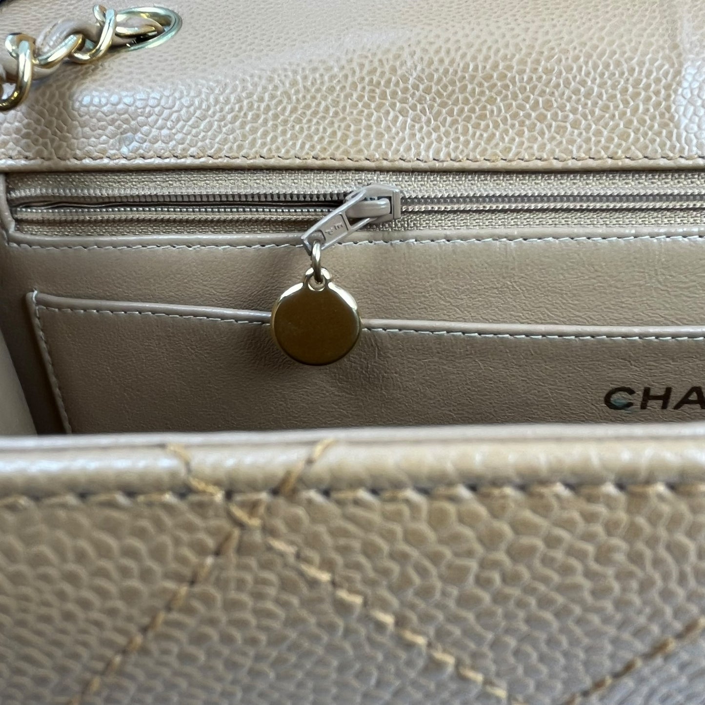 CHANEL Matelasse 30 Caviar Skin Gold Hardware Shoulder Bag - Beige Brown