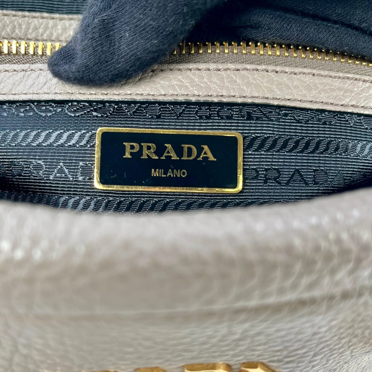 PRADA Vitello Leather Hand Bag - Gray