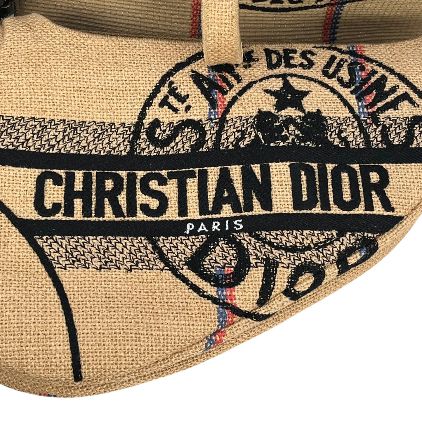 Dior Saddle Jute Canvas Embroidered With Dior Union Motif Hand Bag - Beige