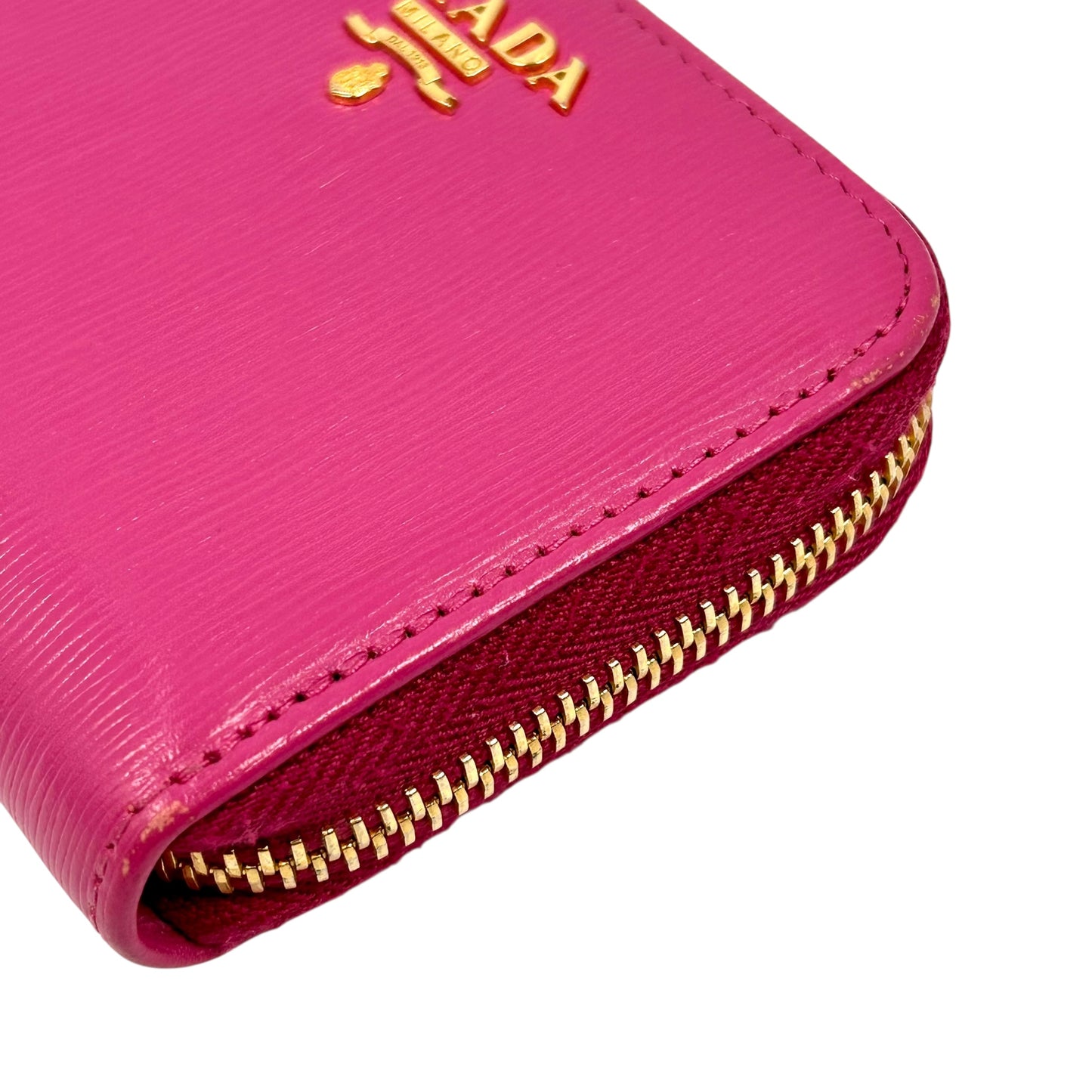 PRADA Round Zip Compact Wallet Coin Purse - Pink