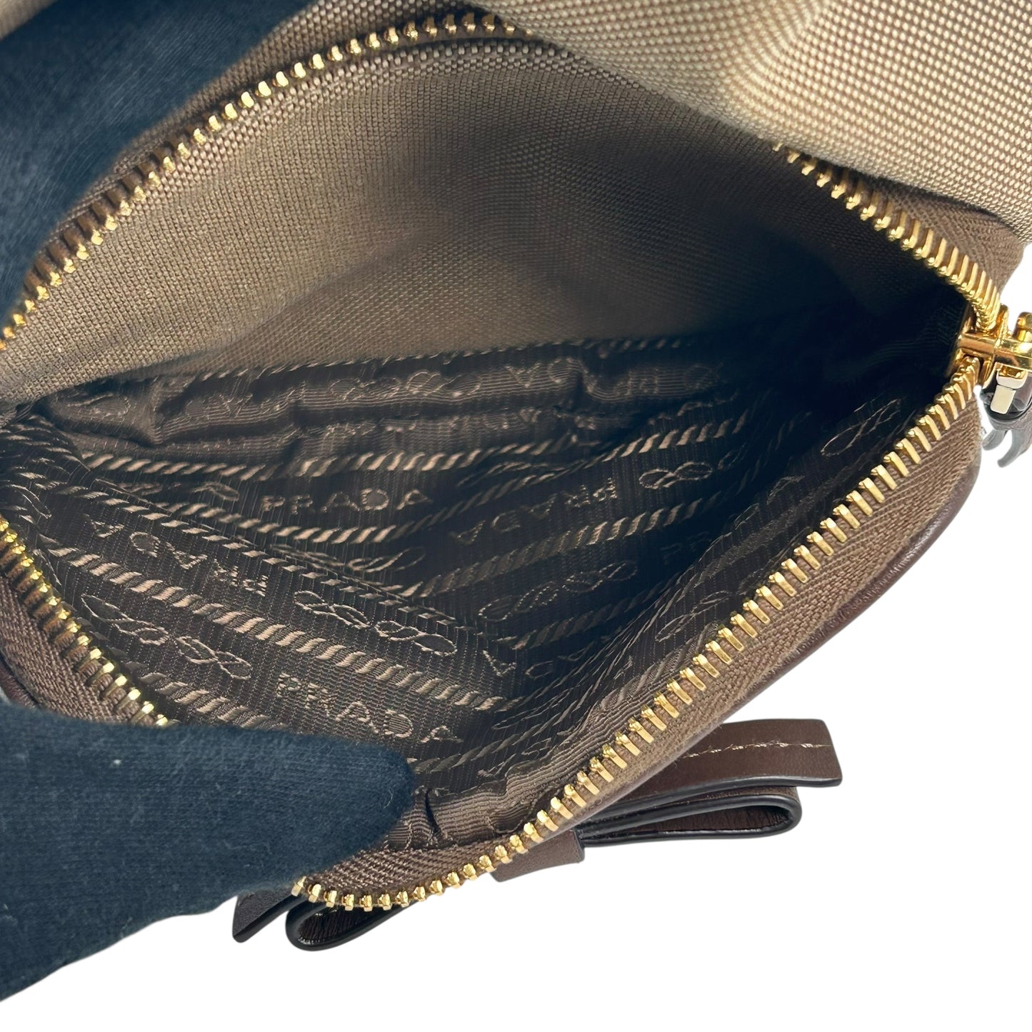 PRADA Logo Jacquard Canvas Drawstring Hand Bag Bucket Bag - Brown