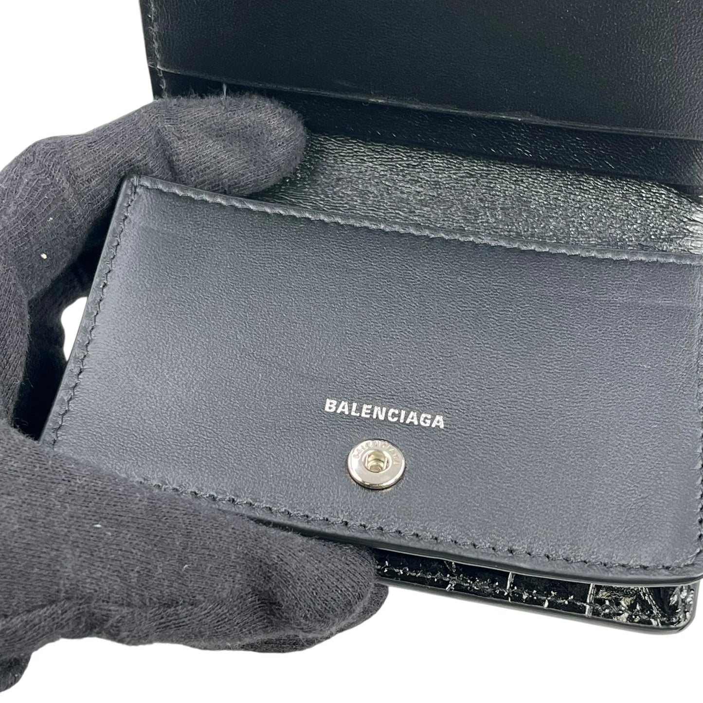 BALENCIAGA Paper Compact Wallet Crocodile - Black