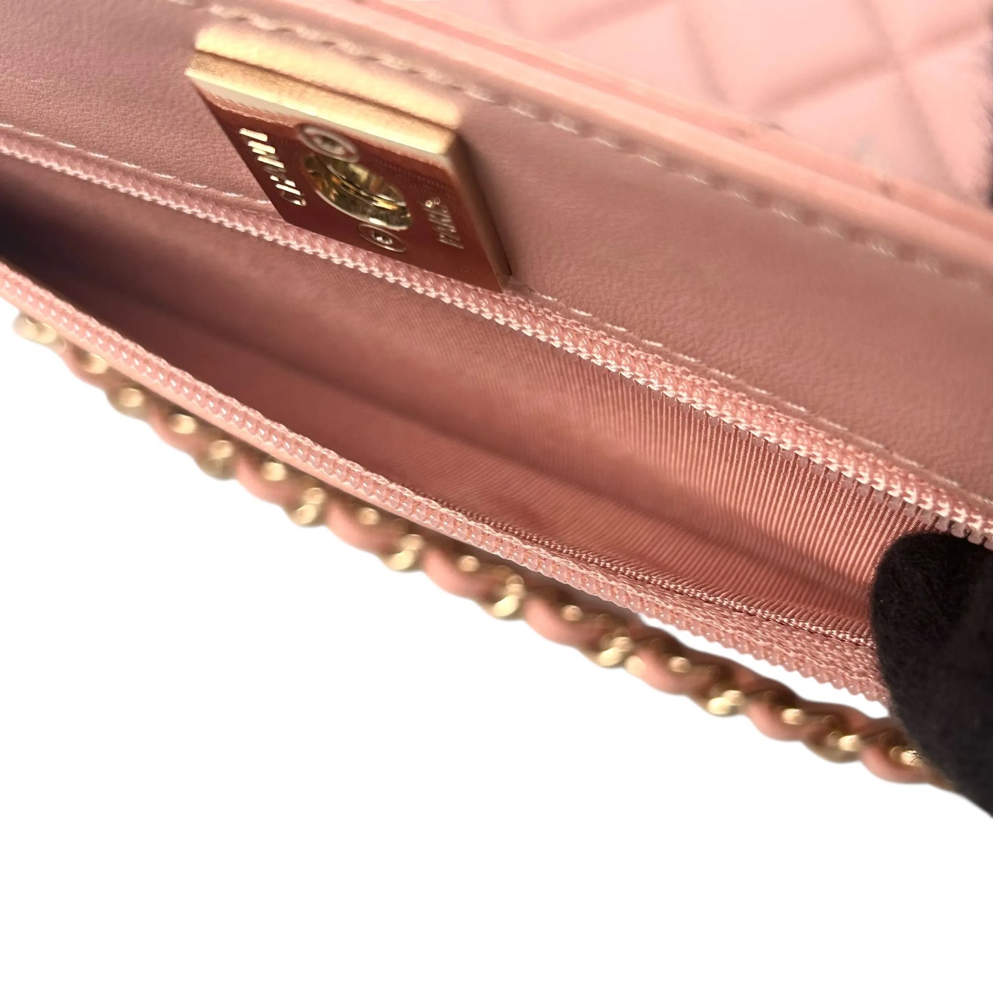 CHANEL Lambskin Chain Wallet - Baby Pink
