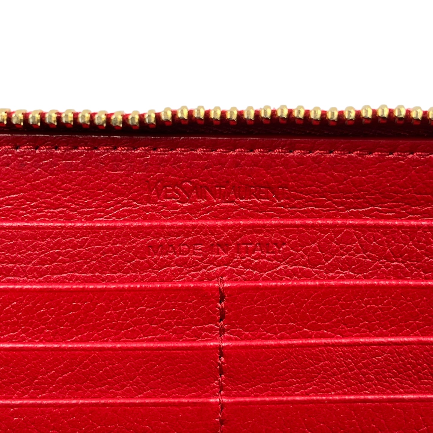 Saint Laurent YSL Logo Leather Round Zip Long Wallet - Red