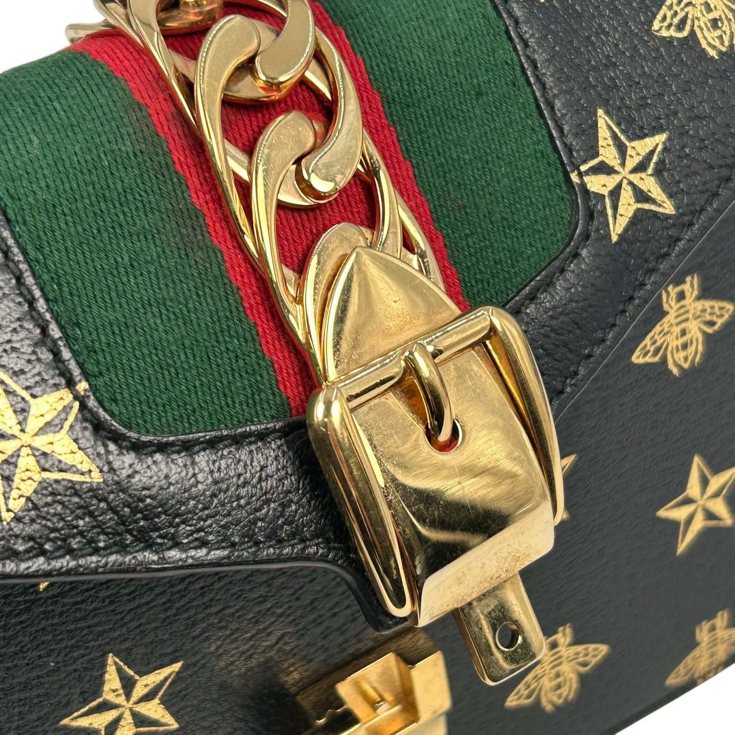 GUCCI Sylvie Web Line Hand Bag - Black
