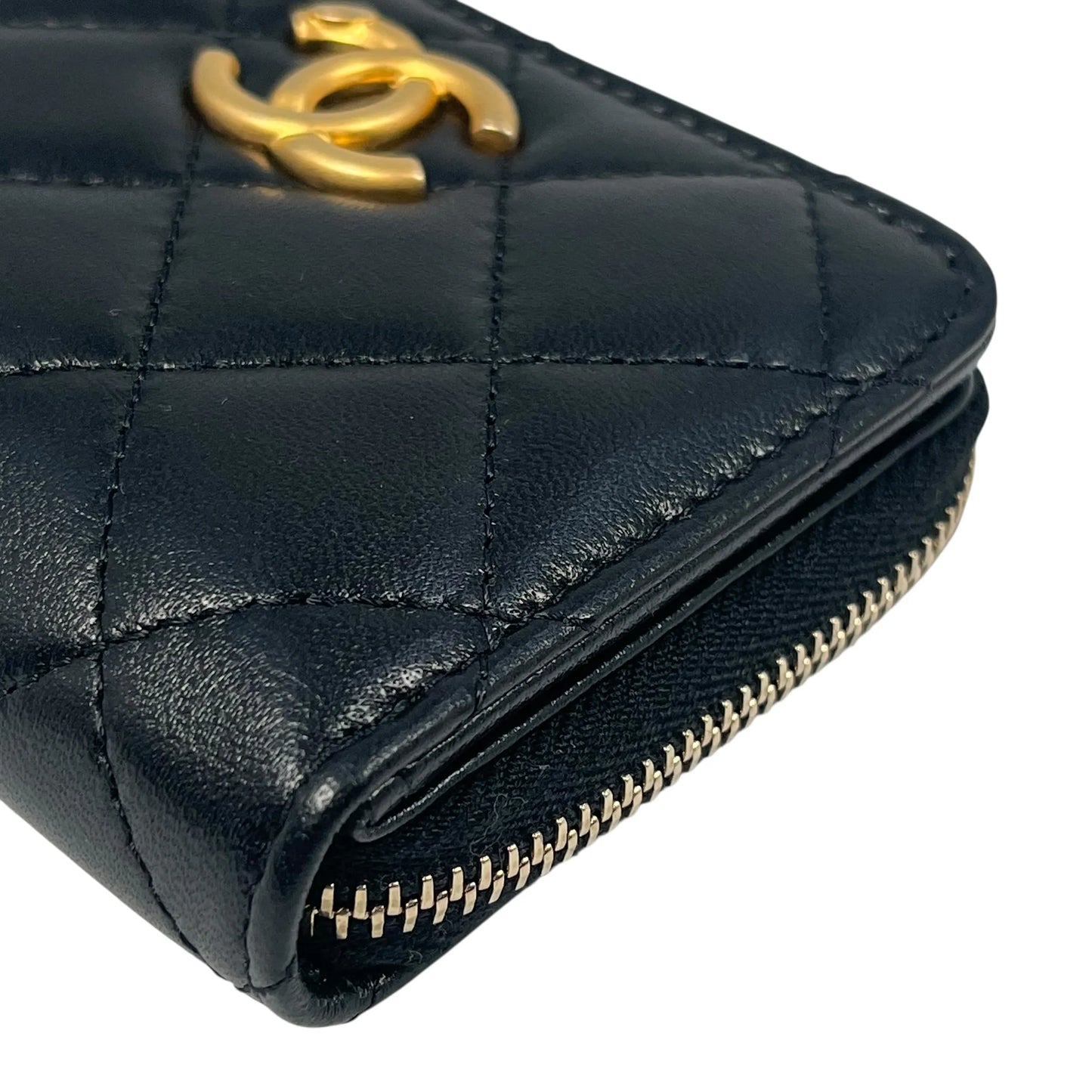 CHANEL Coco Mark Gold Hardware Compact Wallet - Black