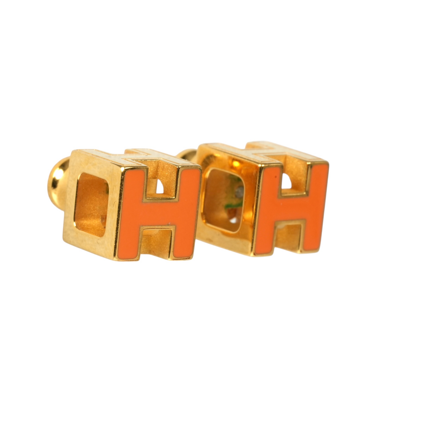 HERMES Cage d' H Cube Earring Orange