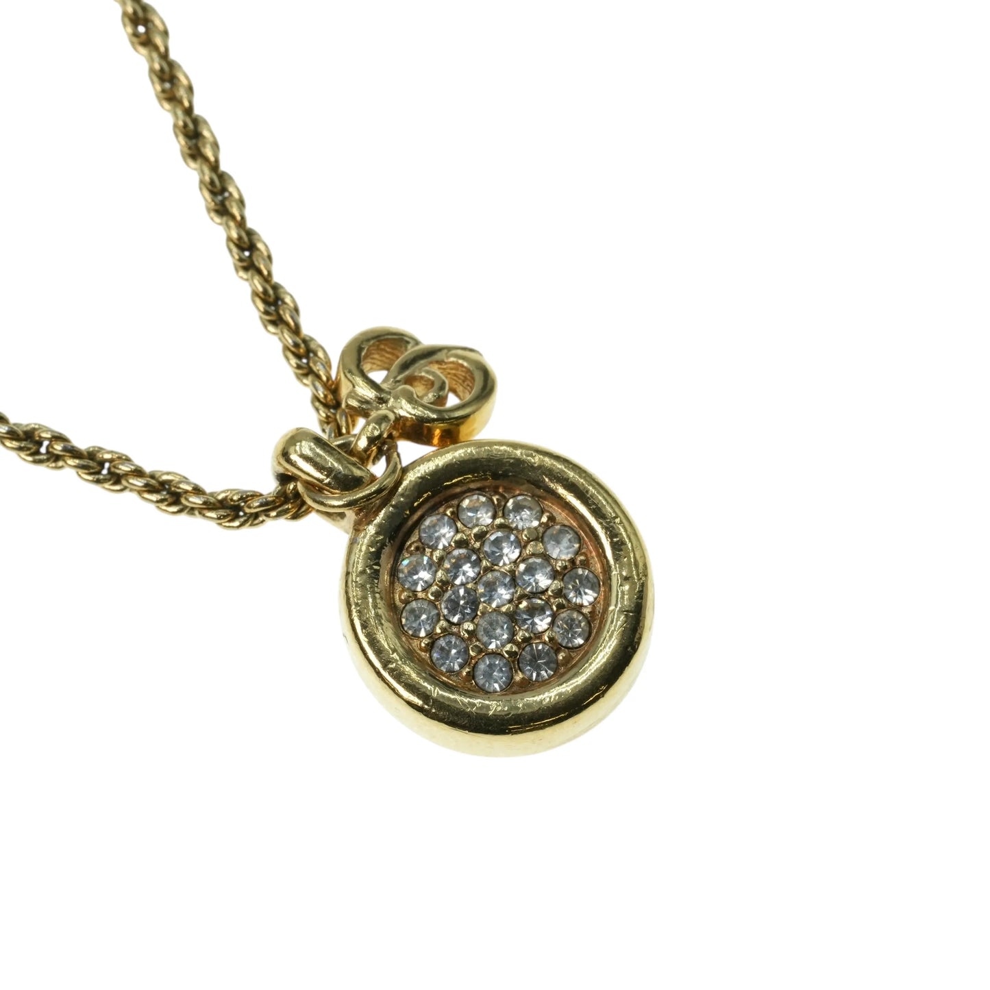 Dior Rhinestone Mini Logo Necklace - Gold Plated