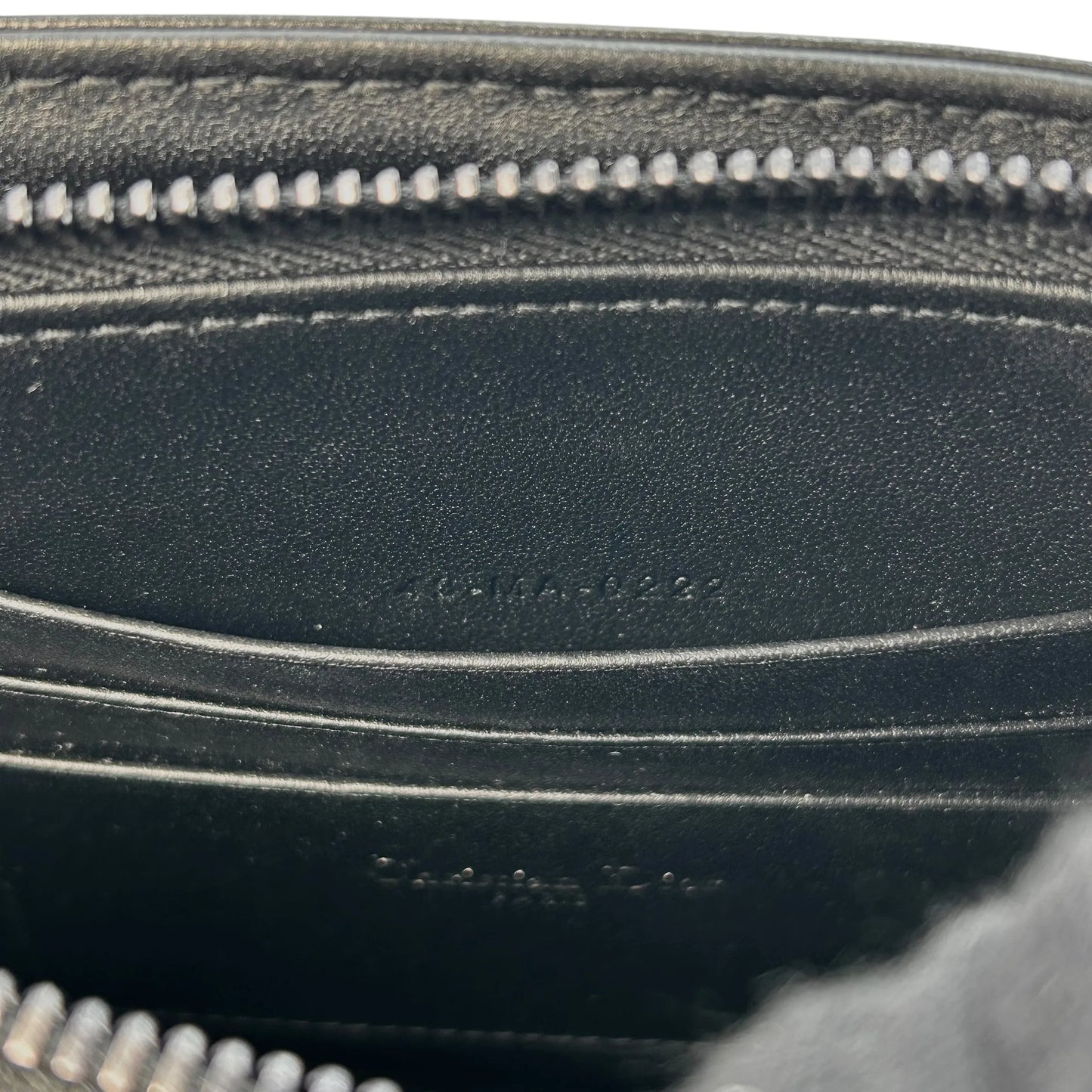 Dior Caro Diamond Calfskin Zipped Pouch With Chain Wallet Shoulder Bag - Black
