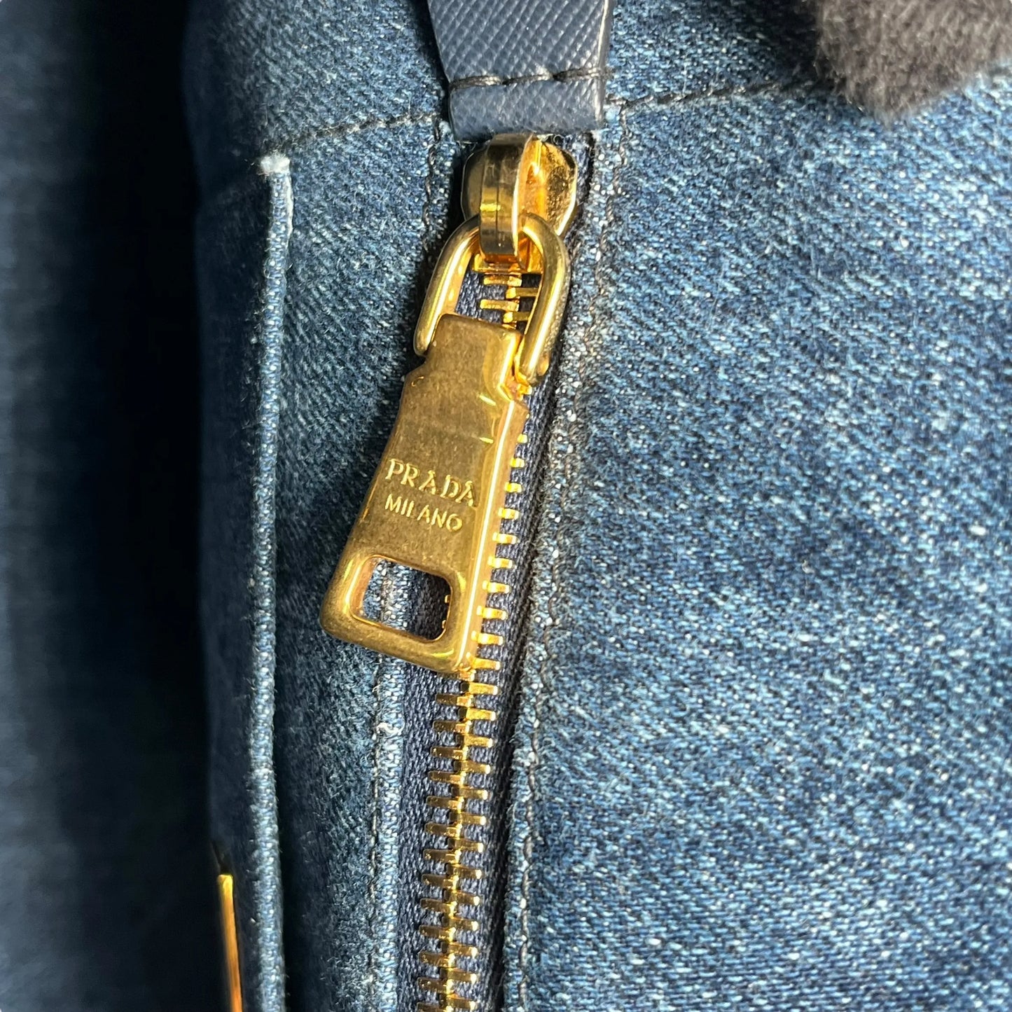 PRADA Canapa Denim Tote Bag Hand Bag - Blue