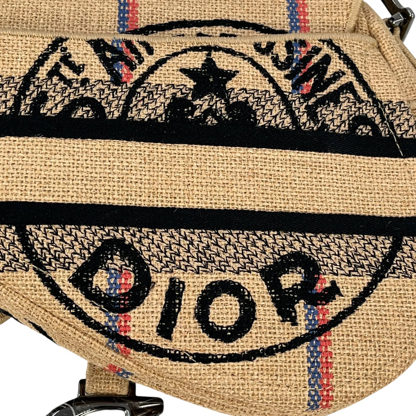 Dior Saddle Jute Canvas Embroidered With Dior Union Motif Hand Bag - Beige